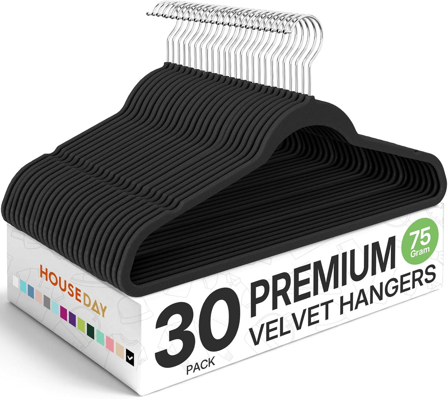 Perchas terciopelo negro antiderrap 30uds con gancho 360°