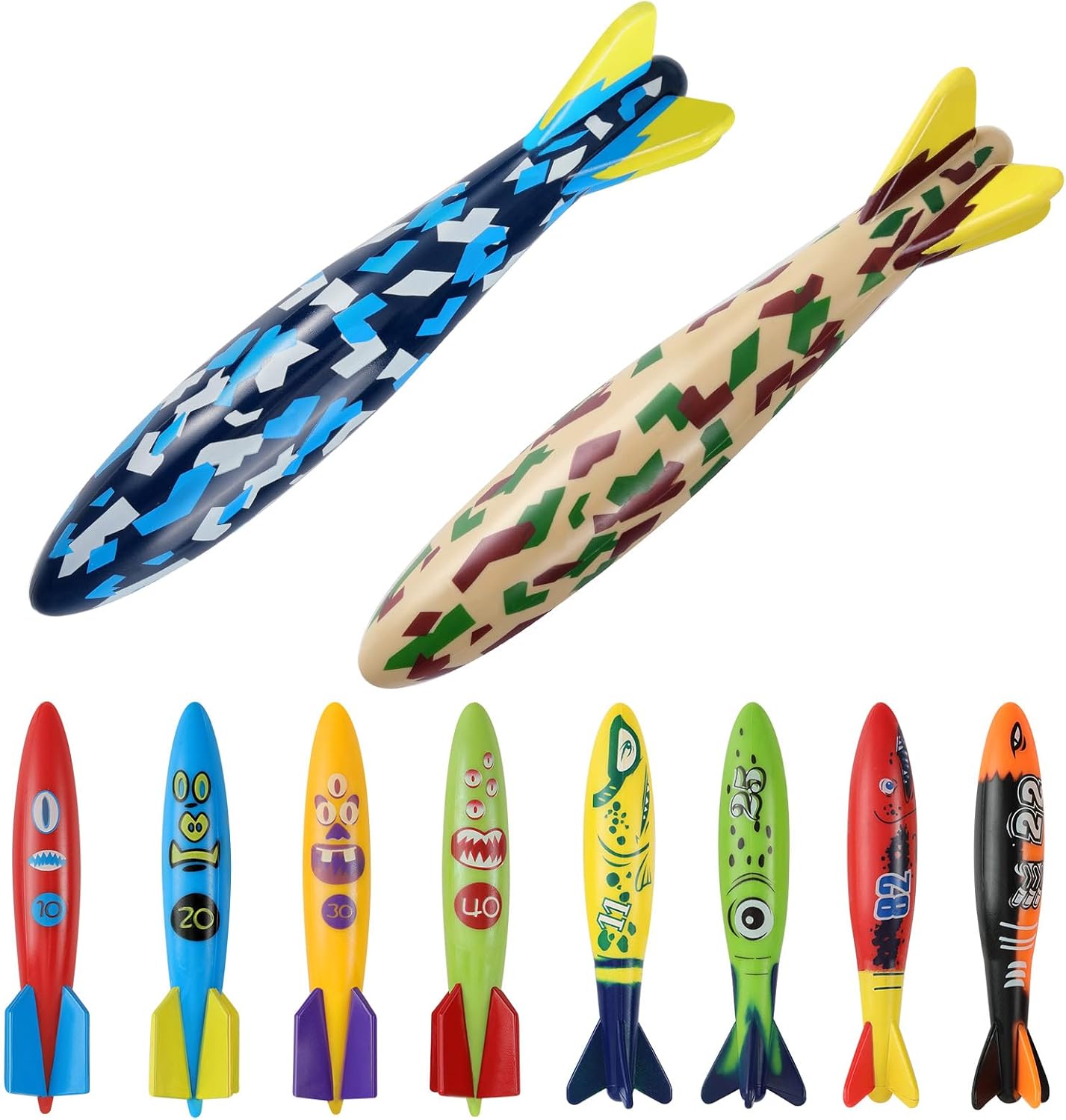 10 Torpedos para Piscina Cohetes Buceo 9x5.1" Set Agua