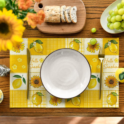 Set 4 Manteles Verano Girasol Limón 12x18pulg
