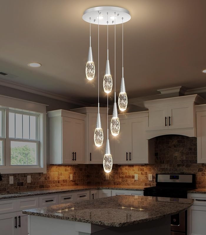 6 Luces Colgantes LED Regulables Cristal Plateado