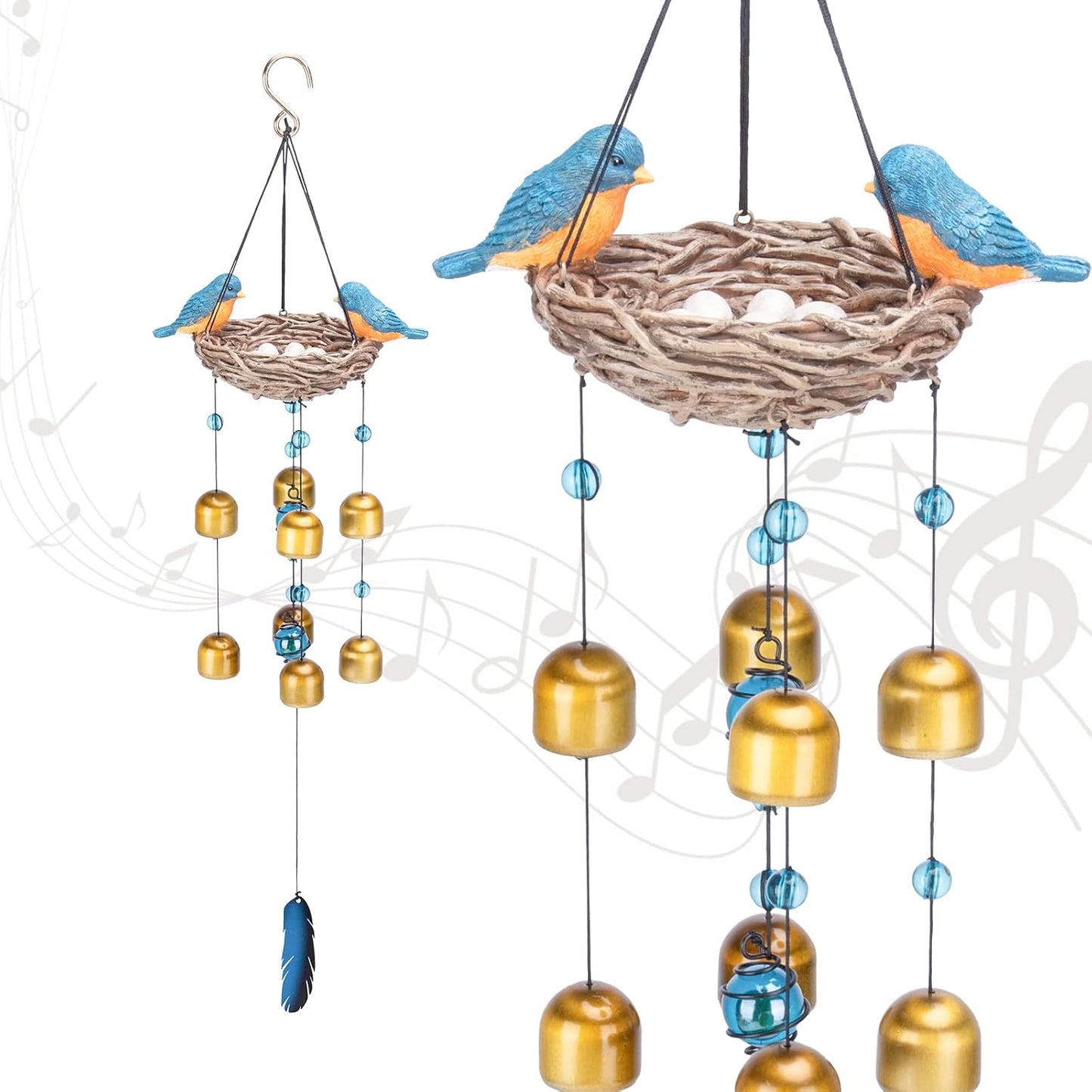 Carillón viento Blue Bird 27.5pulg resina bronce decorativo