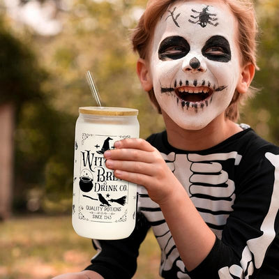 Vaso vidrio Halloween 18oz con tapa pajita decoración regalo