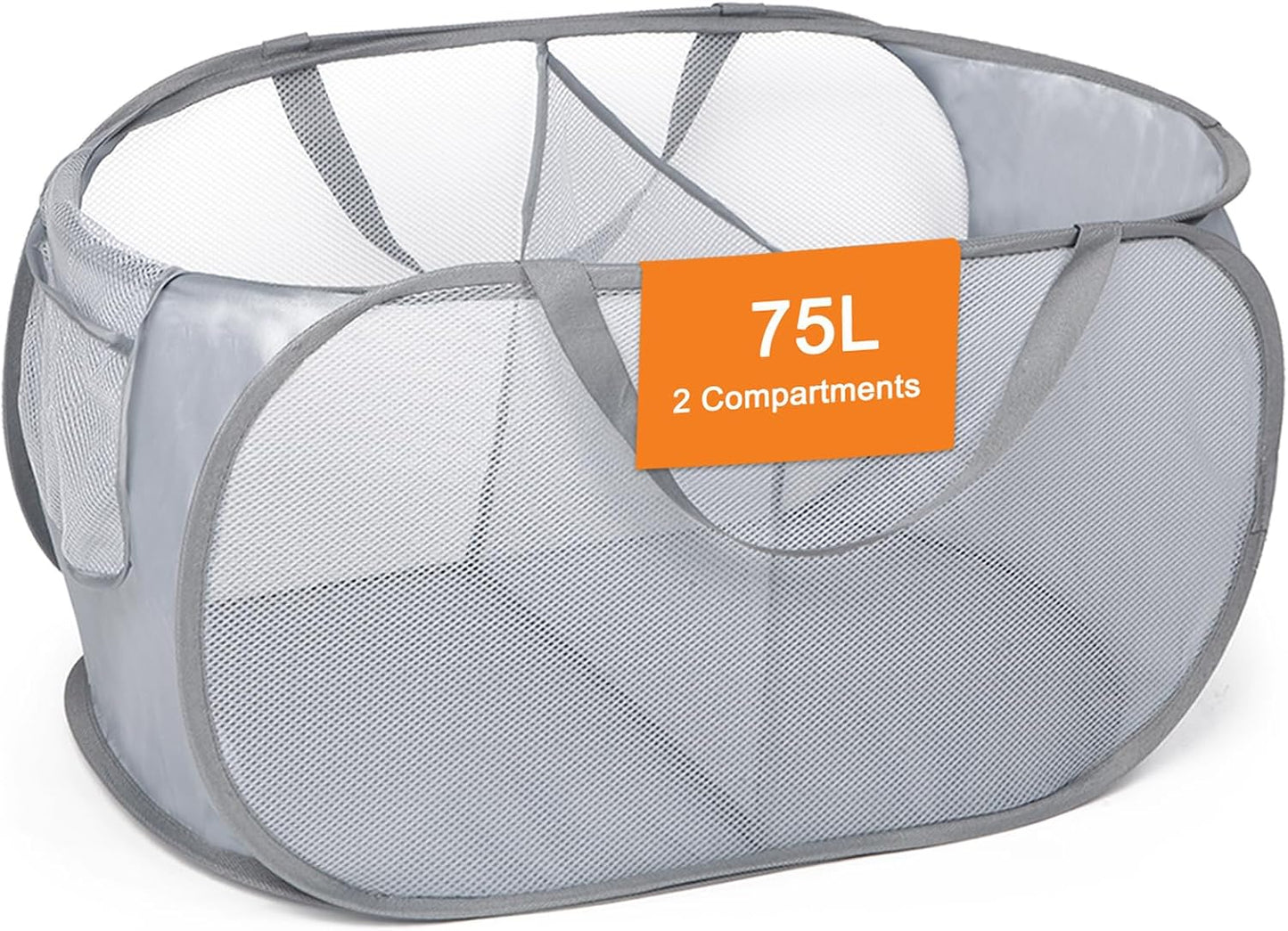 Cesta plegable lavandería 2 compartimentos bolsillo práctico
