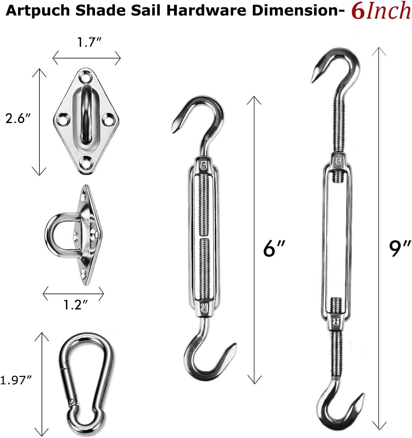 Kit accesorios toldo triangular 6" acero inox 304