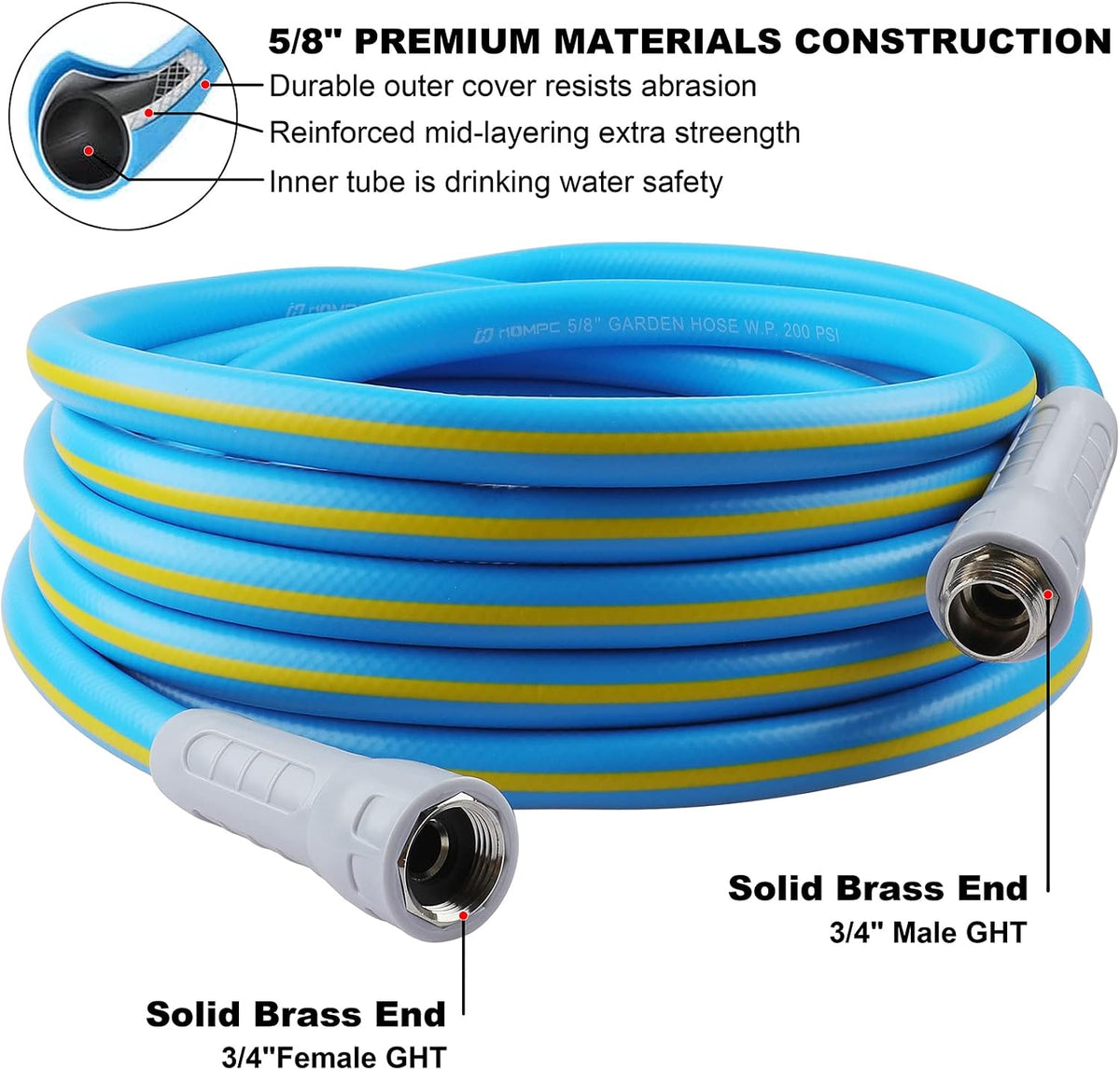 Manguera jardín 5/8pulg x30ft resistente con accesorios azul