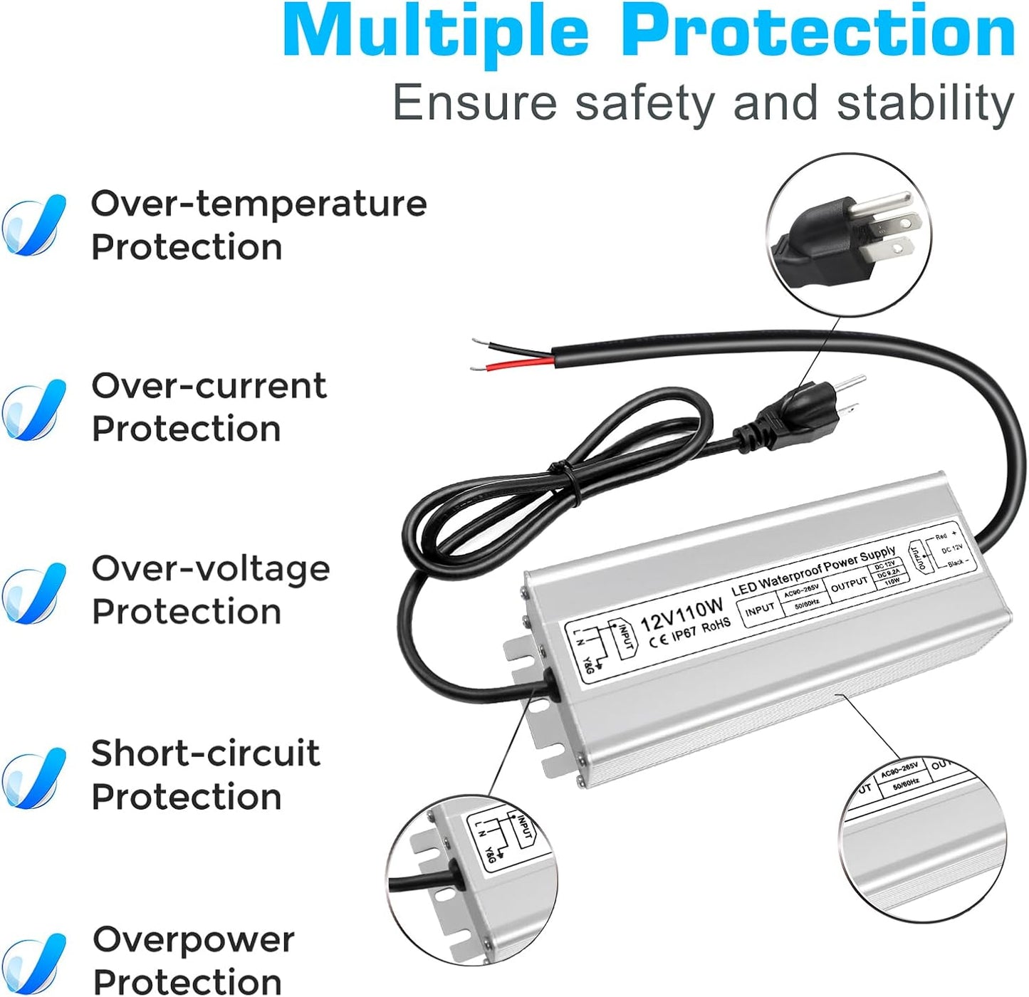 Fuente alimentación LED 12V CA 90-265V CC 9A