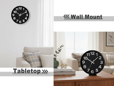 Reloj pared 12pulg esfera 3D números arábigos negro