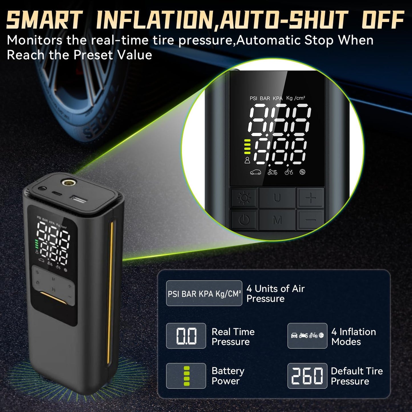 Inflador inalámbrico neumáticos 120PSI USB-C digital