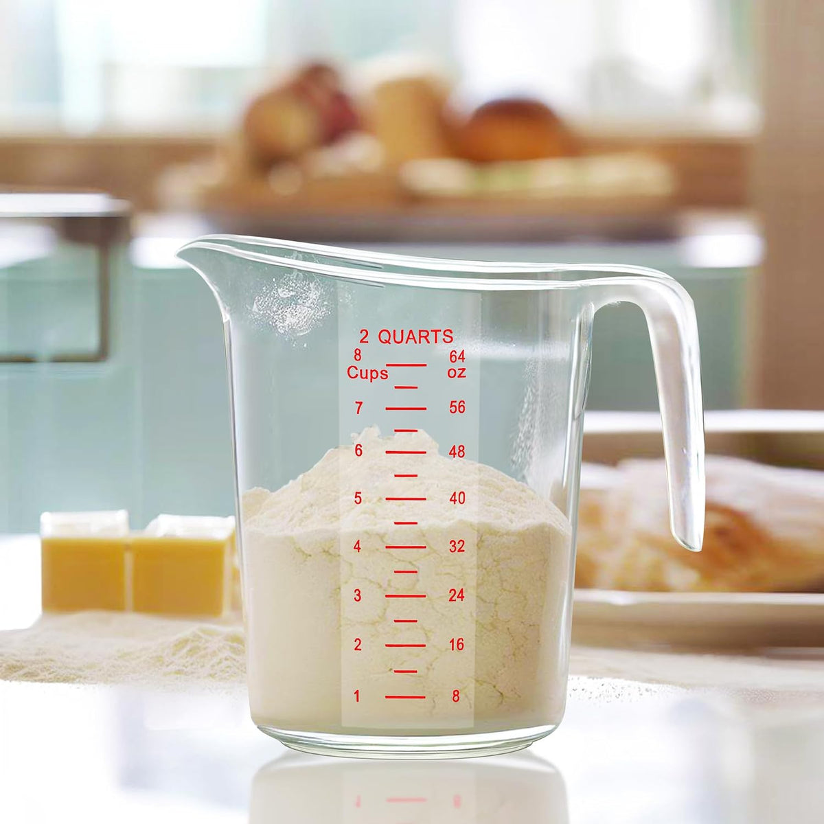 Jarra medidora plástico 64oz 2 pzas grado alimenticio apilable