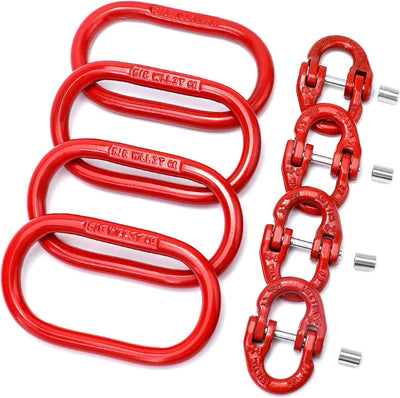 Set conectores cadena 3/8 y 5/8" acero grado 80 rojo