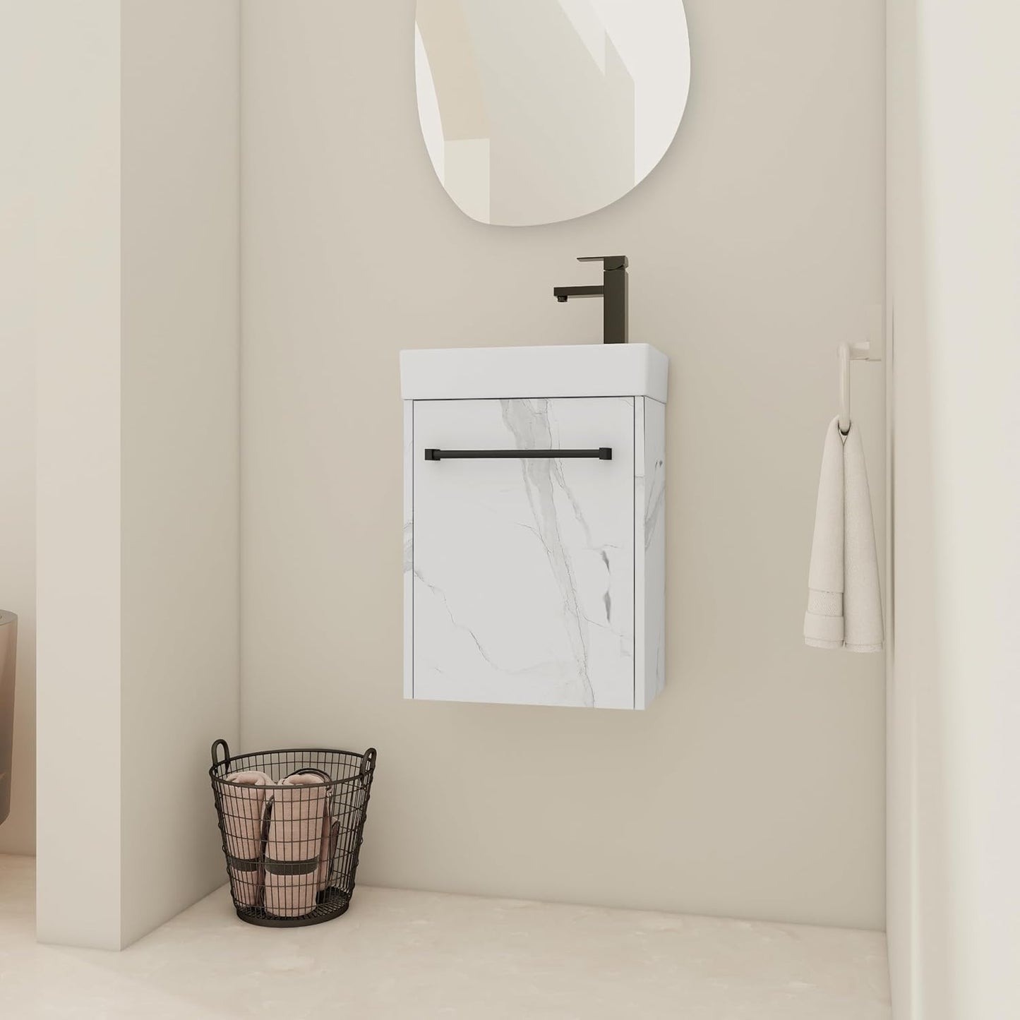 Armario tocador baño 16" puerta cierre suave blanco