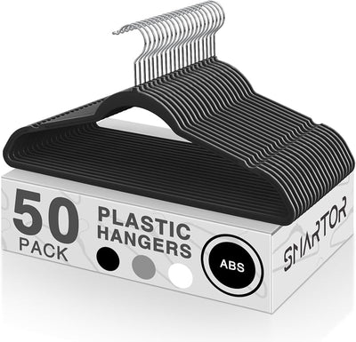 50 Perchas Plástico Negro Gancho Giratorio