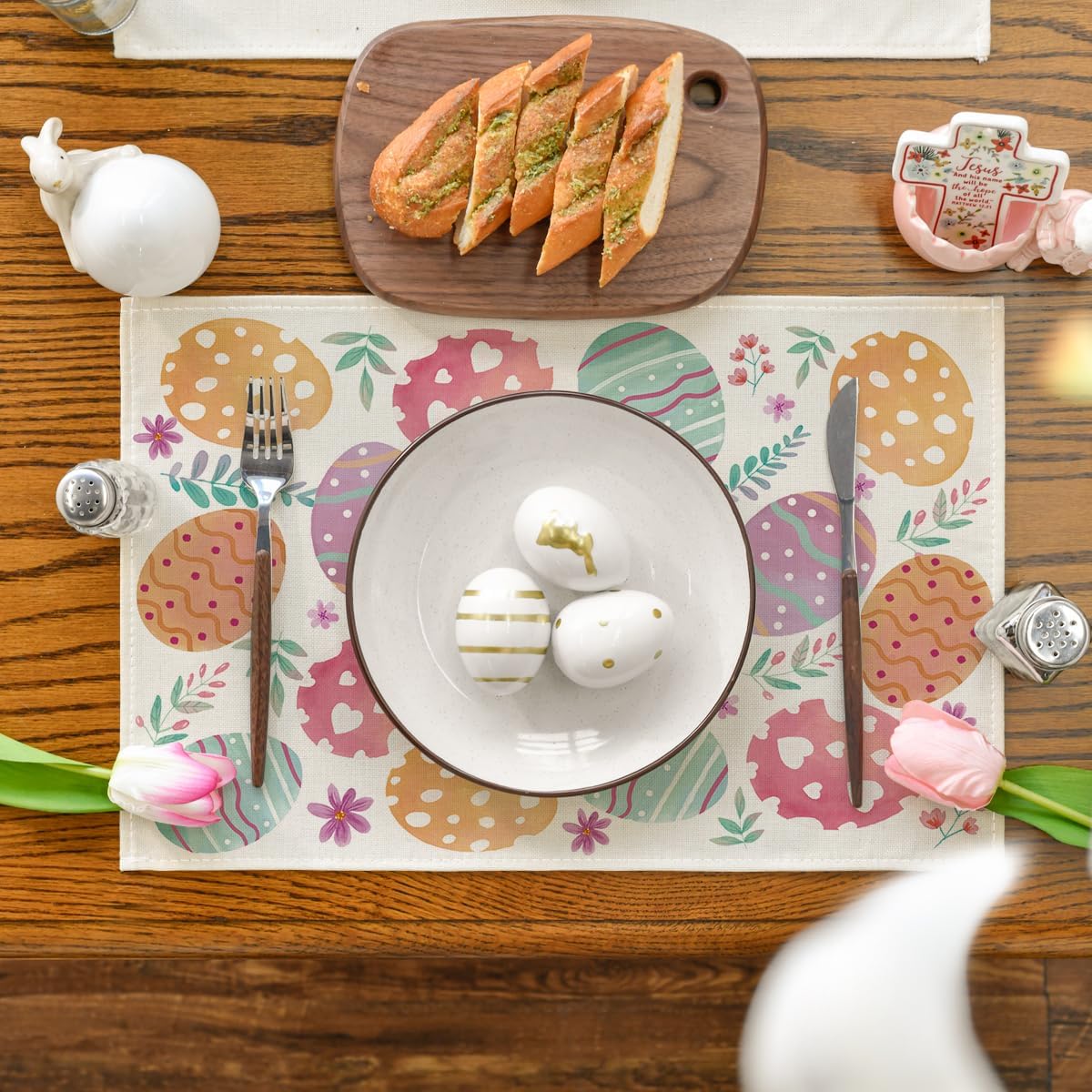Set 4 Manteles Pascua Floral 12x18pulg Decoración Fiesta