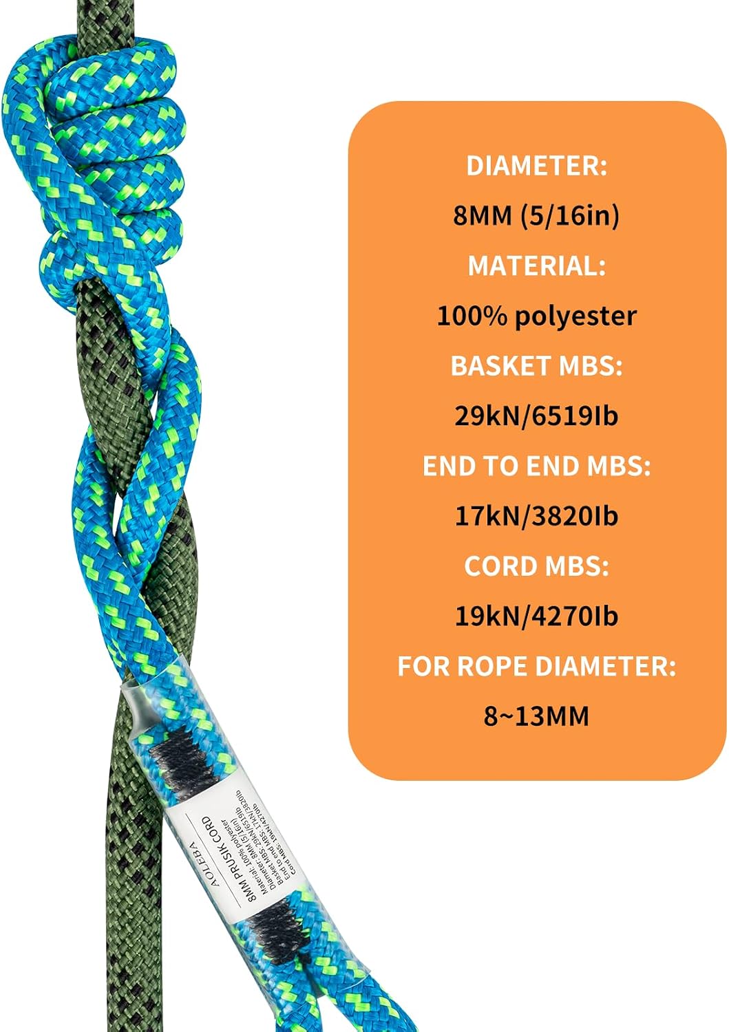 Cordón Prusik 8mm para escalada arborista rescate