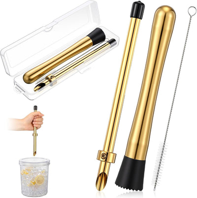 Cepillos de limpieza dorados con caja para tapas plásticas de limonada y perforador de pajilla