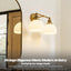 Aplique pared dorado 2 luces vidrio esmerilado latón E26