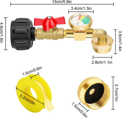 Adaptador codo propano 1-20 lb con medidor y válvula