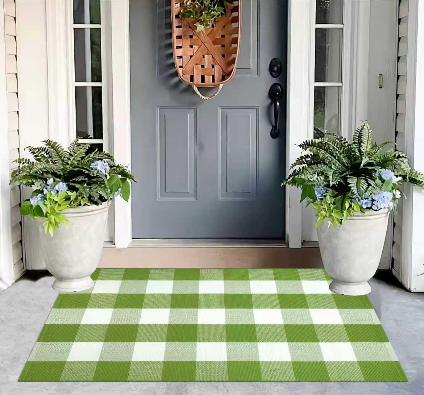 Alfombra porche cuadros búfalo algodón 27.5x43.3pulg