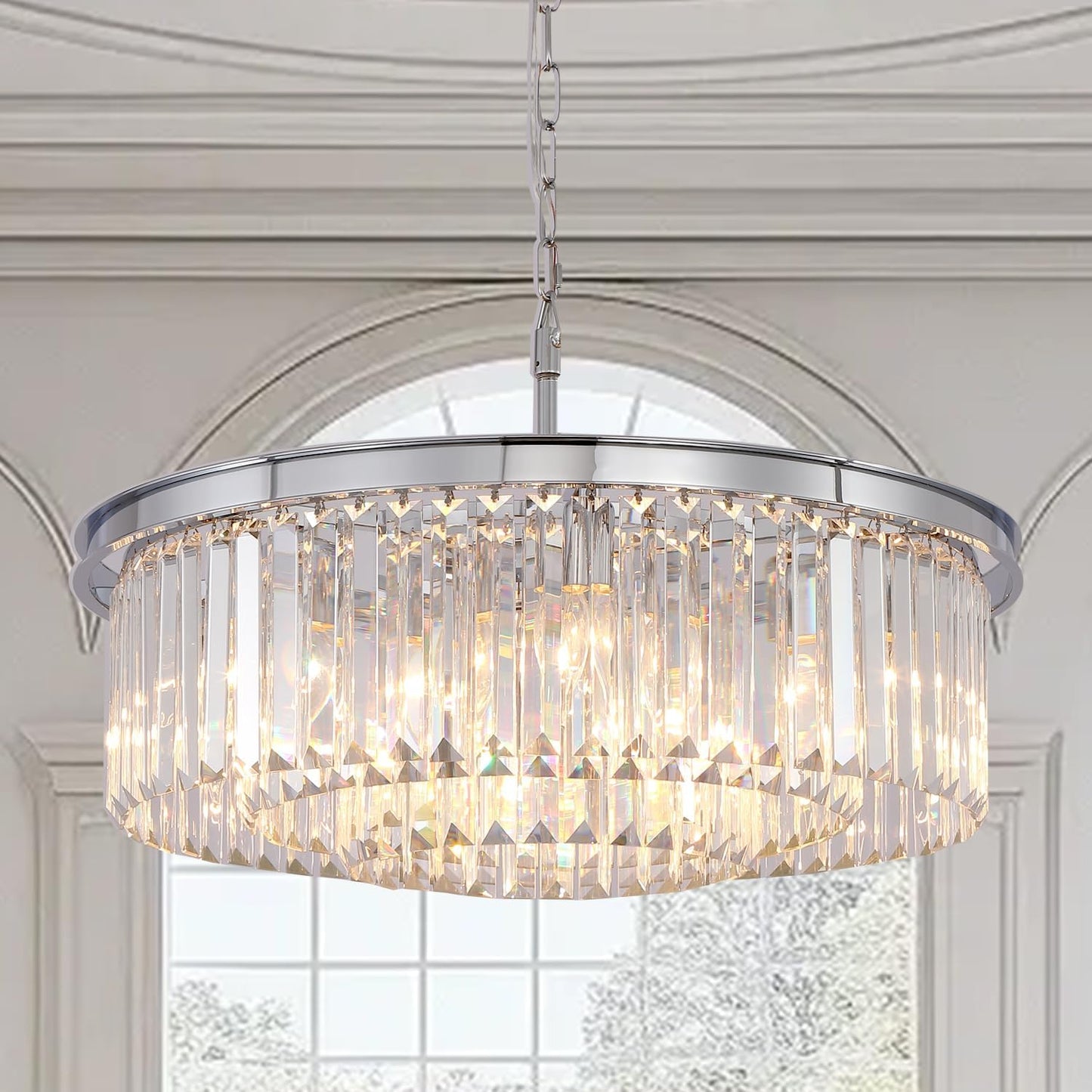 Candelabro cristal 9 luces colgante 3 niveles acabado