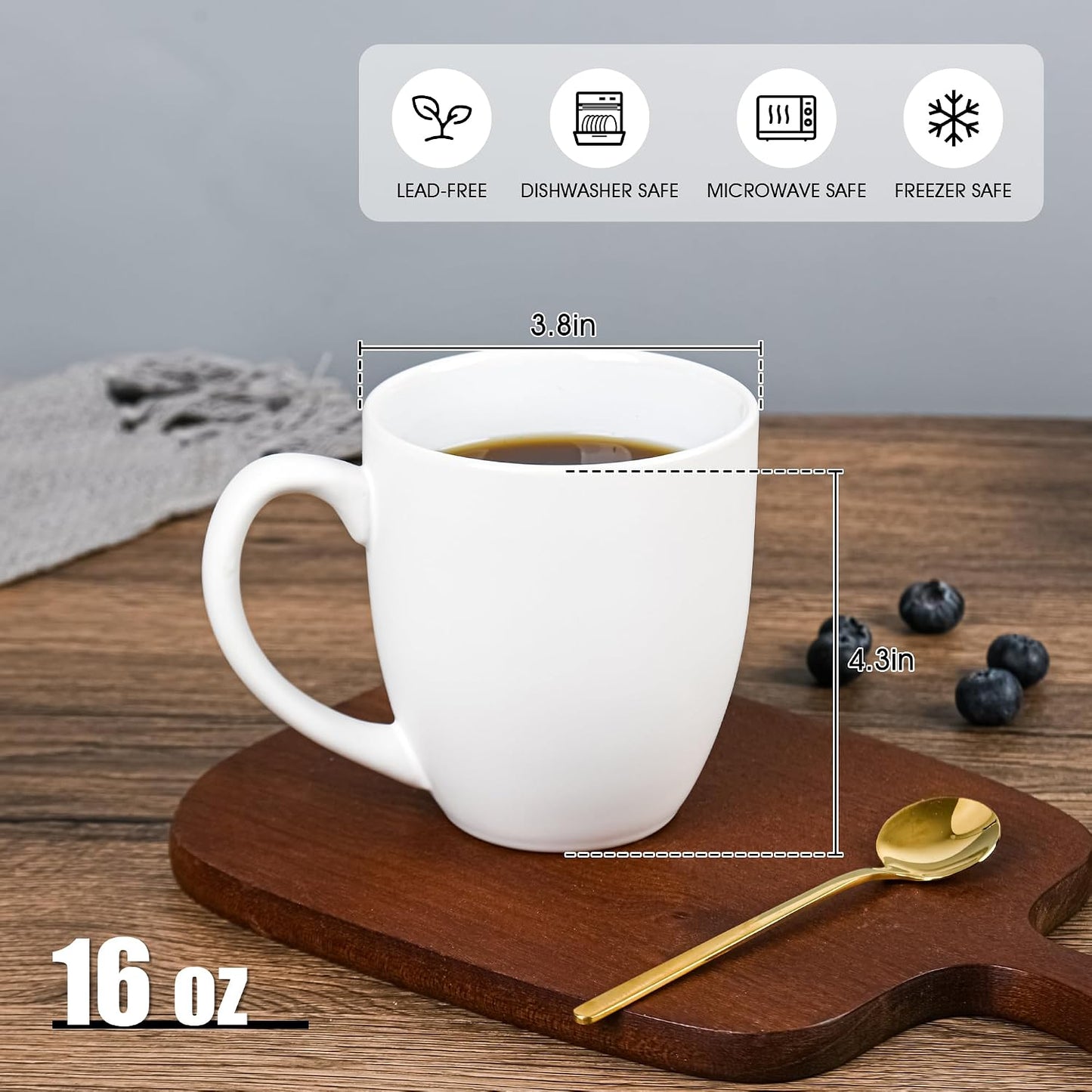 6 Tazas Café Cerámica 16oz Asa Té Capuchino Blanco