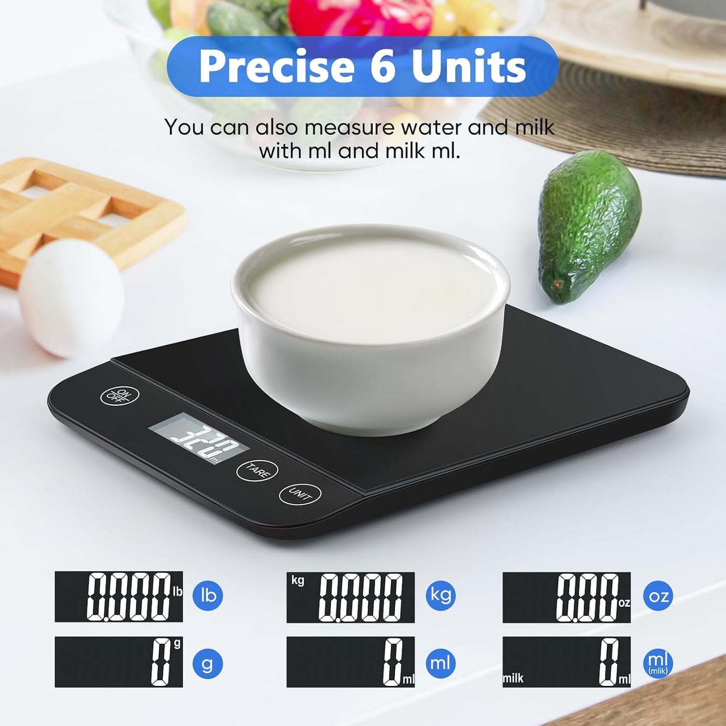 Báscula cocina digital 22lb vidrio templado pantalla LCD tara