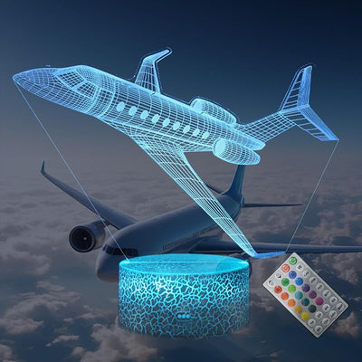 Luz Nocturna Avión 3D RGB 16 Colores Refracción Segura para Niños