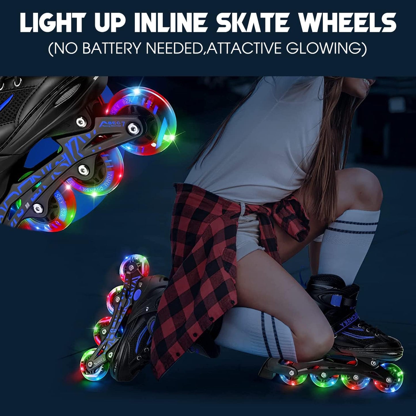8 Ruedas patinaje iluminadas 2.52-3.15" ABEC-9