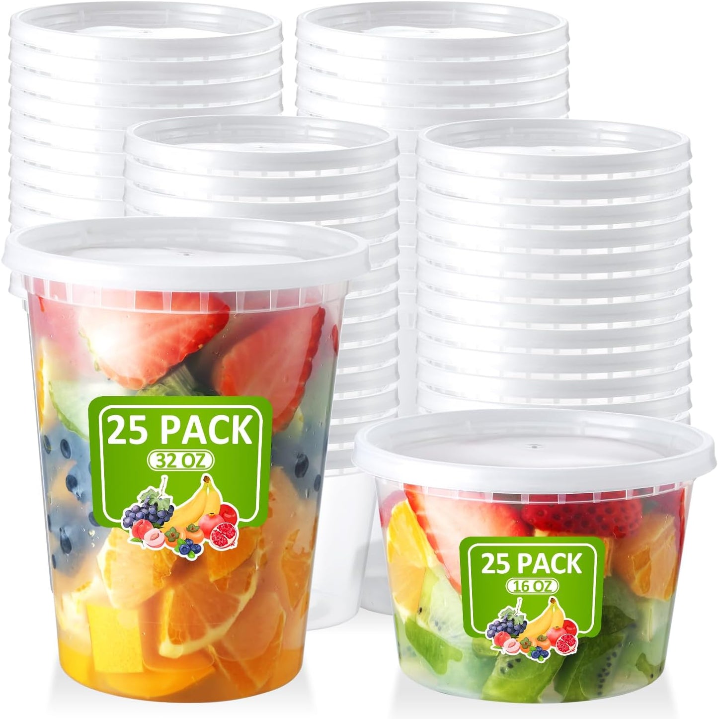 Set 50 Recipientes Plástico 16-32oz con Tapas