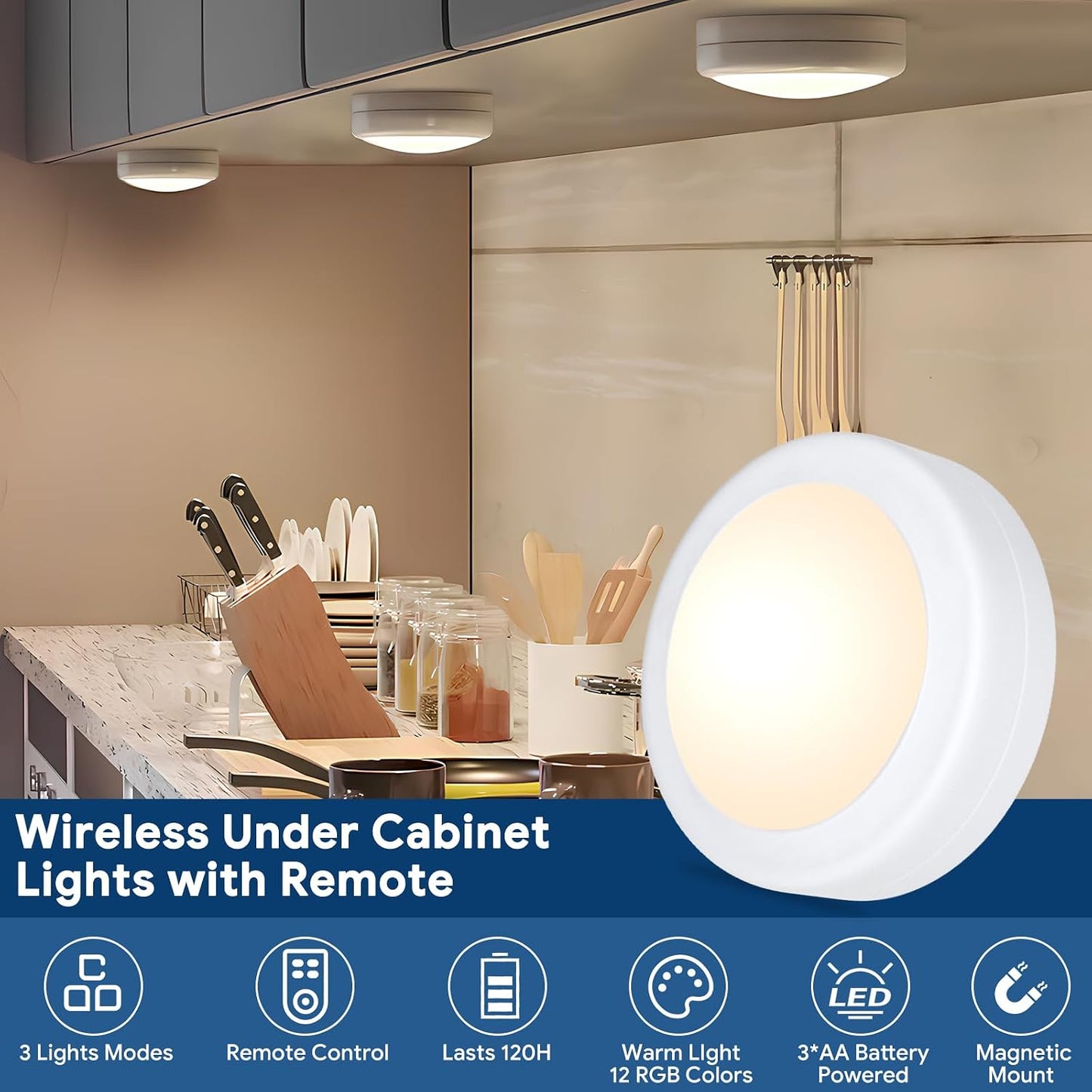 Luces LED 12 colores control remoto para armario cocina pack 12