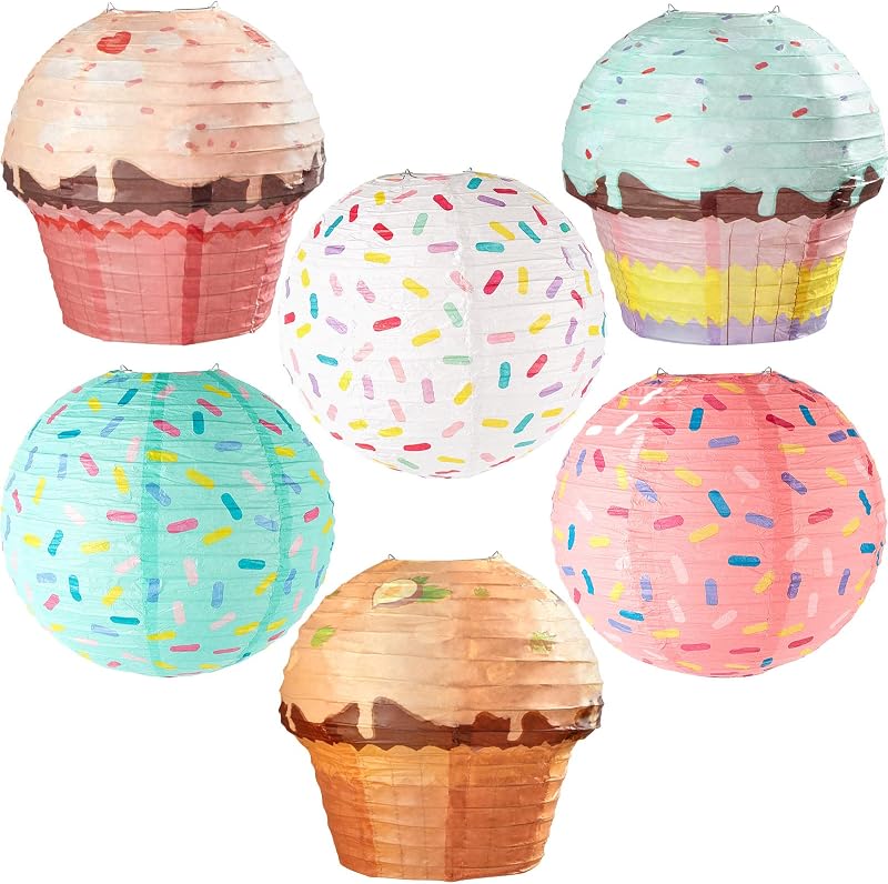 6 Linternas Papel Colgantes para Fiesta Cupcakes Baby Shower