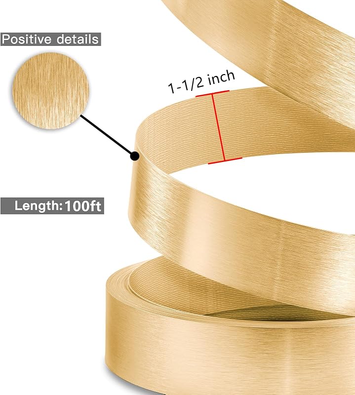 Bandas borde PVC 1.5" x100 ft aluminio cepillado dorada