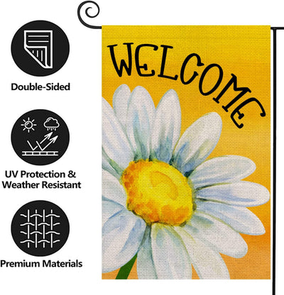 Bandera arpillera doble cara floral margaritas 12x18pulg amarillo