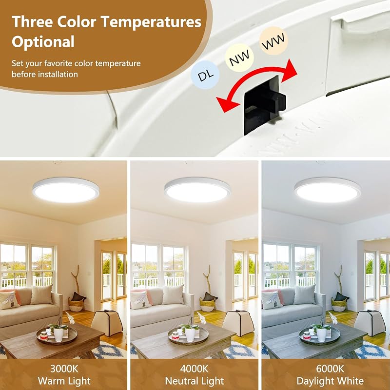 6 Lámpara techo LED empotrada 15.8" 32W CCT seleccionable