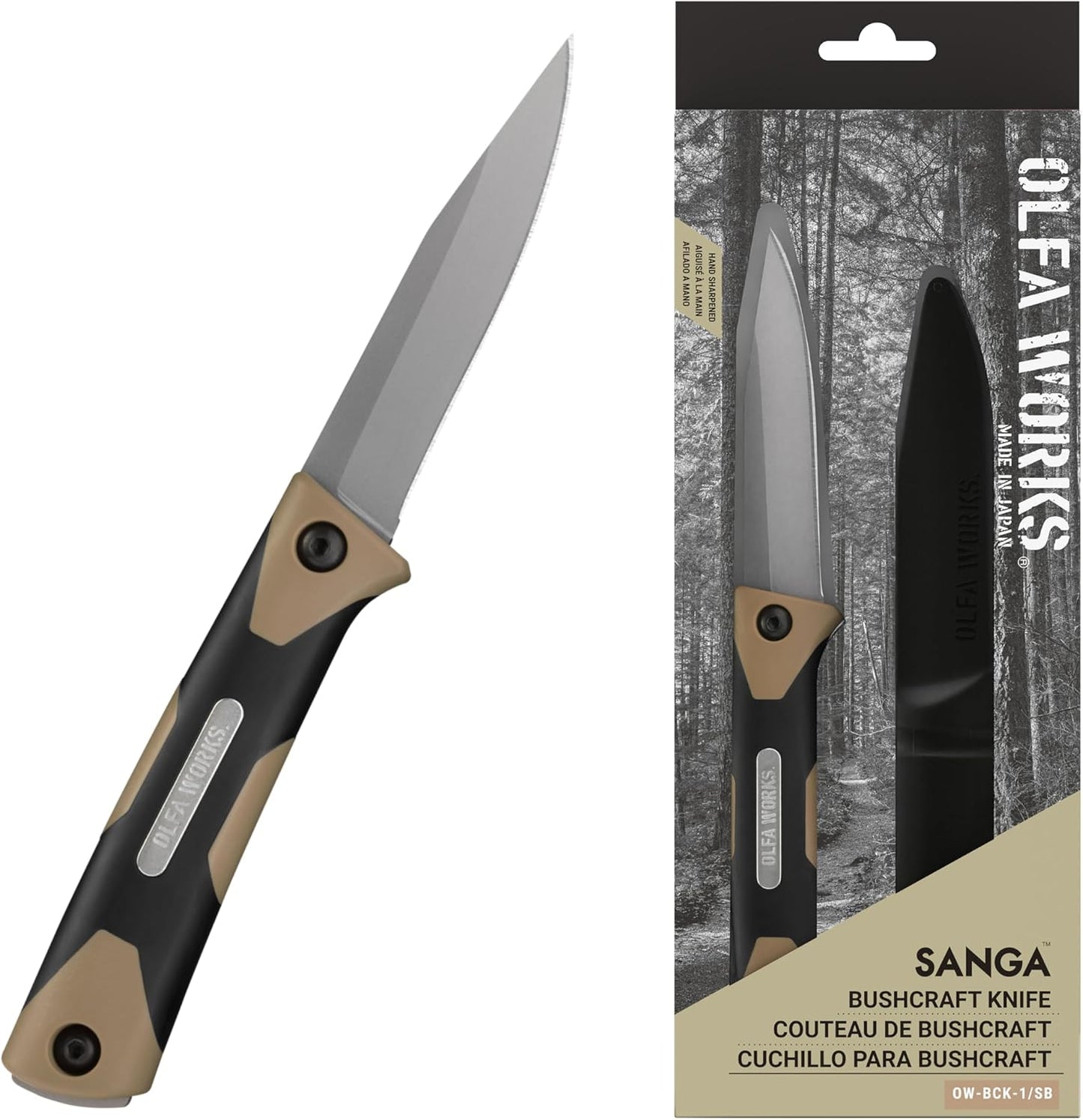 Cuchillo bushcraft acero inox 0.126pulg hoja arena con funda