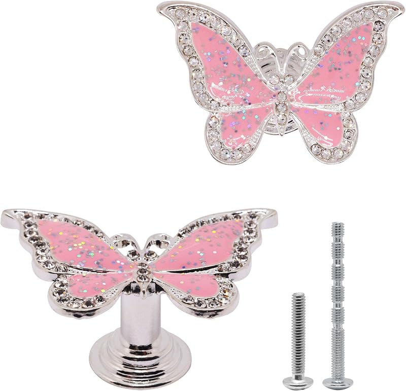 2 Pomas Cristal Mariposa Rosa para Tocador Cocina Baño