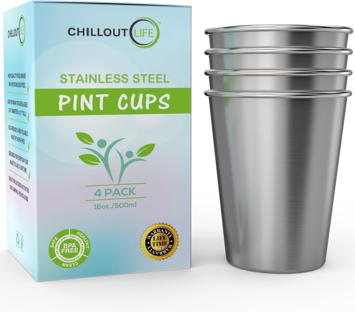 Vasos acero inox 16oz sin BPA apilables hogar picnic