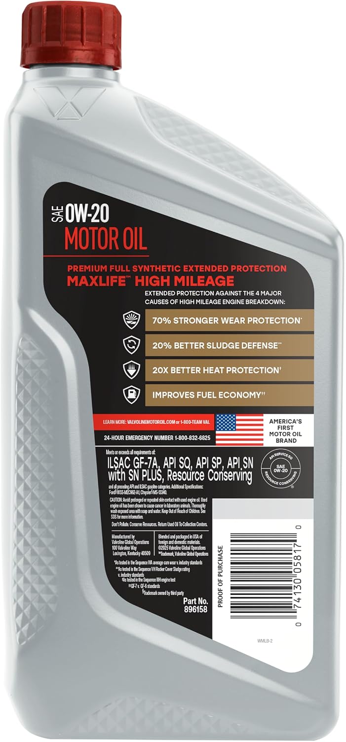 Aceite motor sintético 0W-20 1qt caja 6