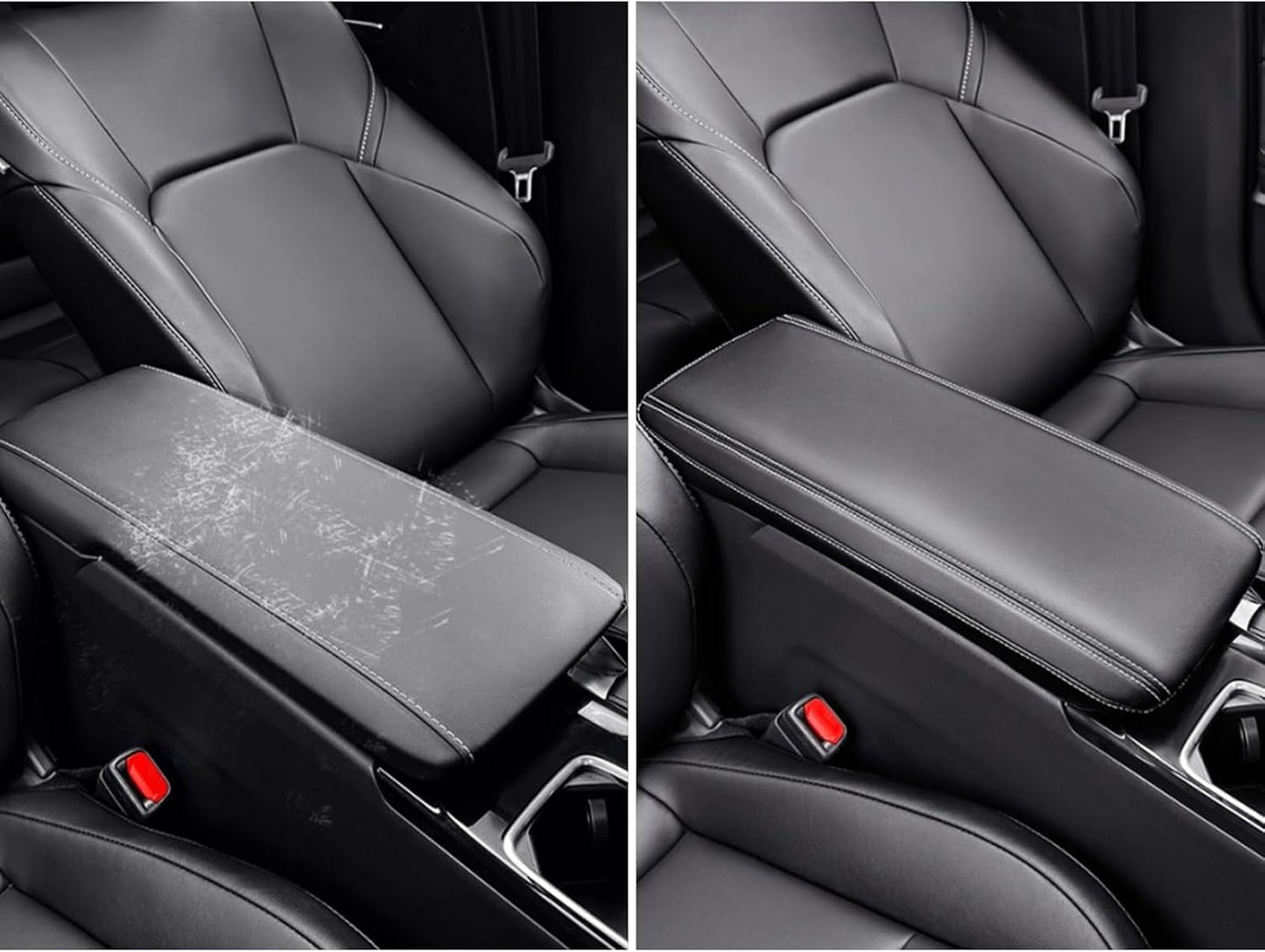 Fundas consola Camry 24-25 cuero negro costuras negras