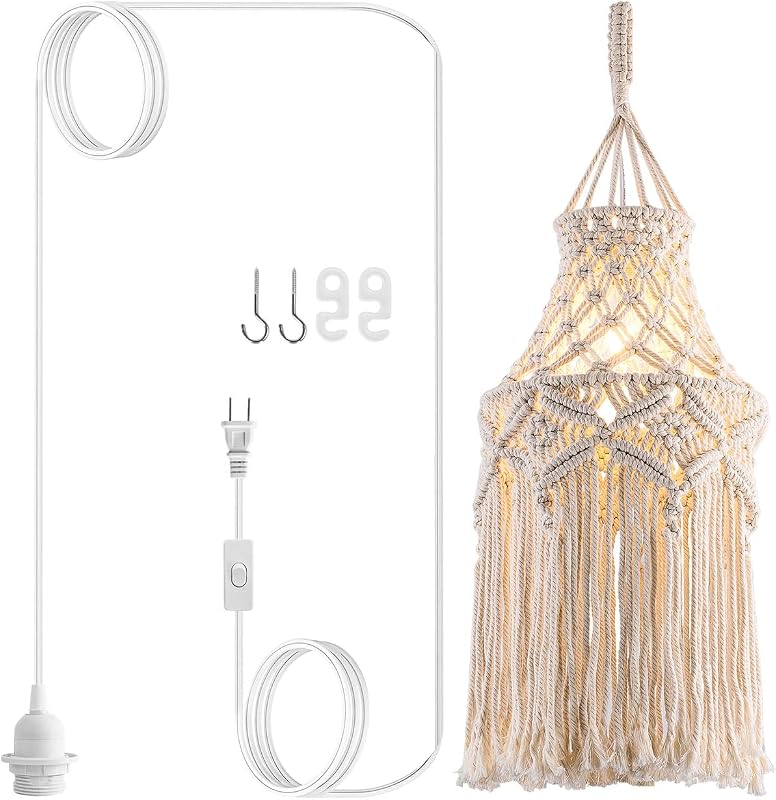 Lámpara colgante bohemia enchufable con pantalla macramé