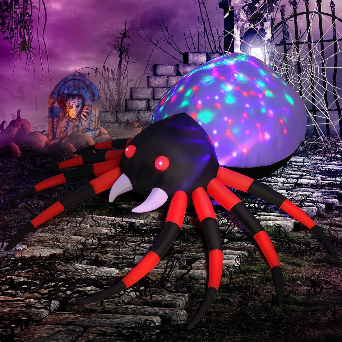 Araña inflable Halloween 8ft con luz patio jardín
