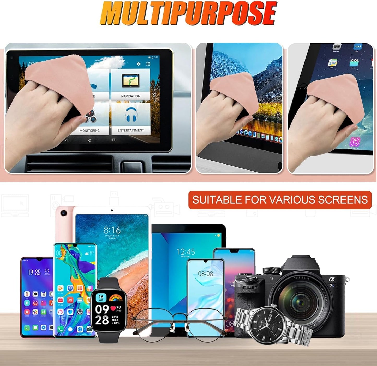 Limpiador pantalla auto 2 paños microfibra tactil universal