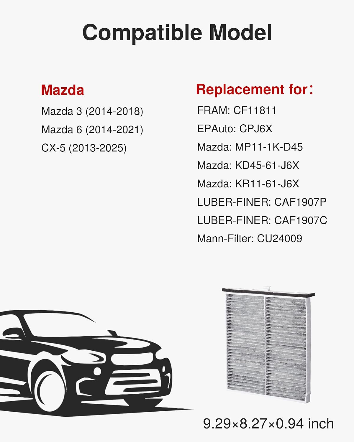 Filtro aire cabina carbón activado Mazda 3 6 CX-5
