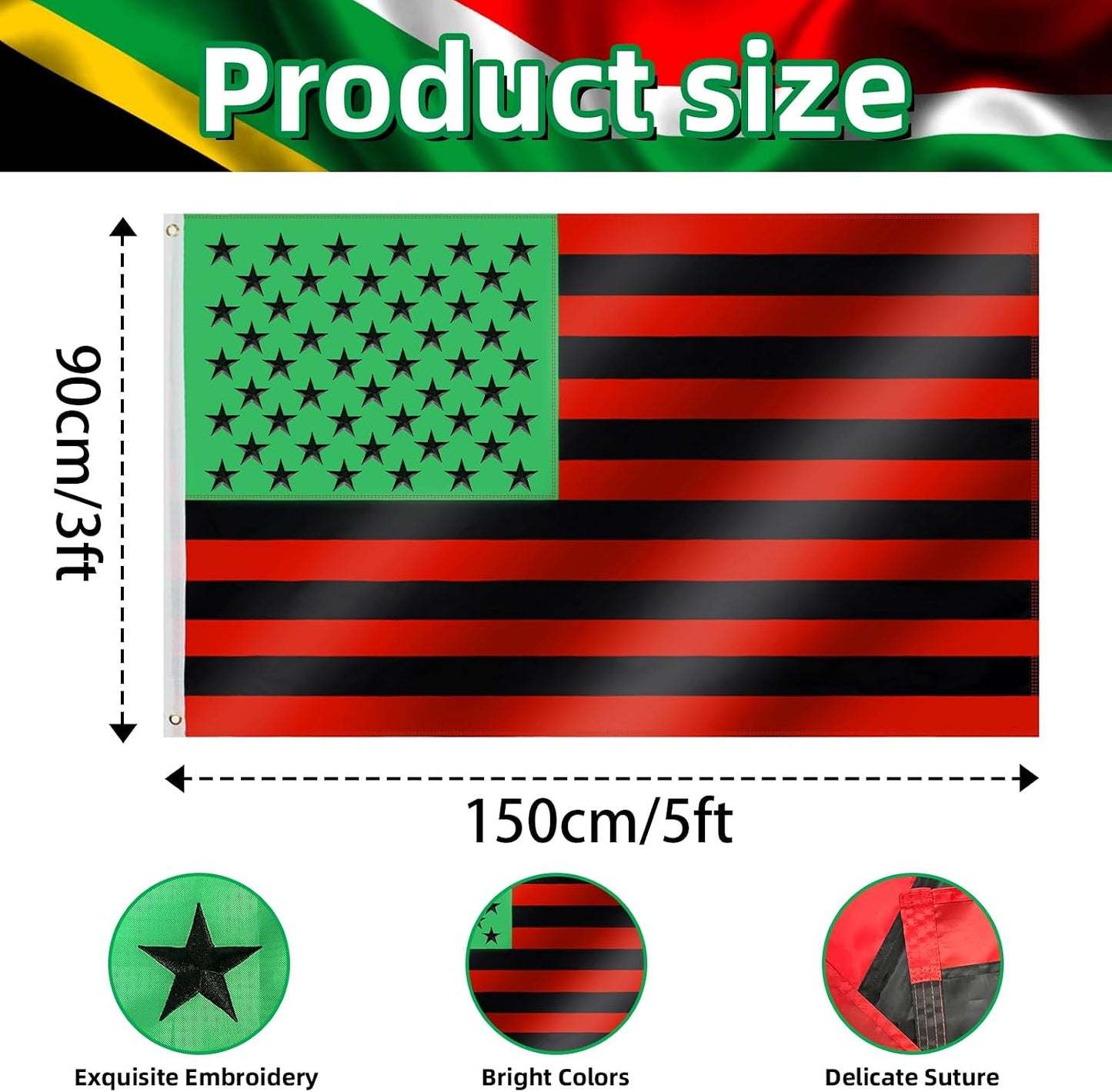 Bandera 3x5ft doble cara rojo negro verde