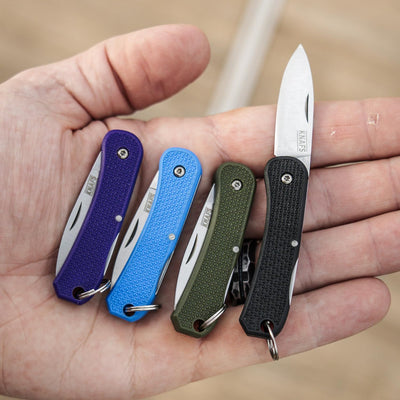 Cuchillo plegable EDC con llavero mango FRN azul