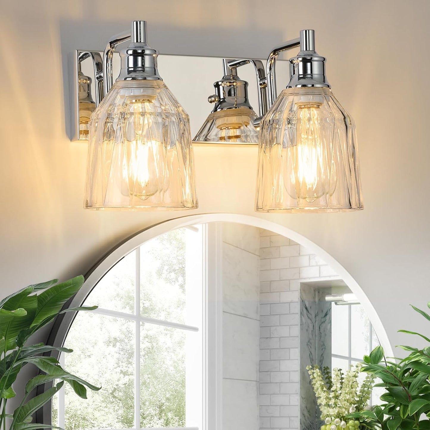 2 Lámparas baño modernas cromadas con pantalla vidrio grueso