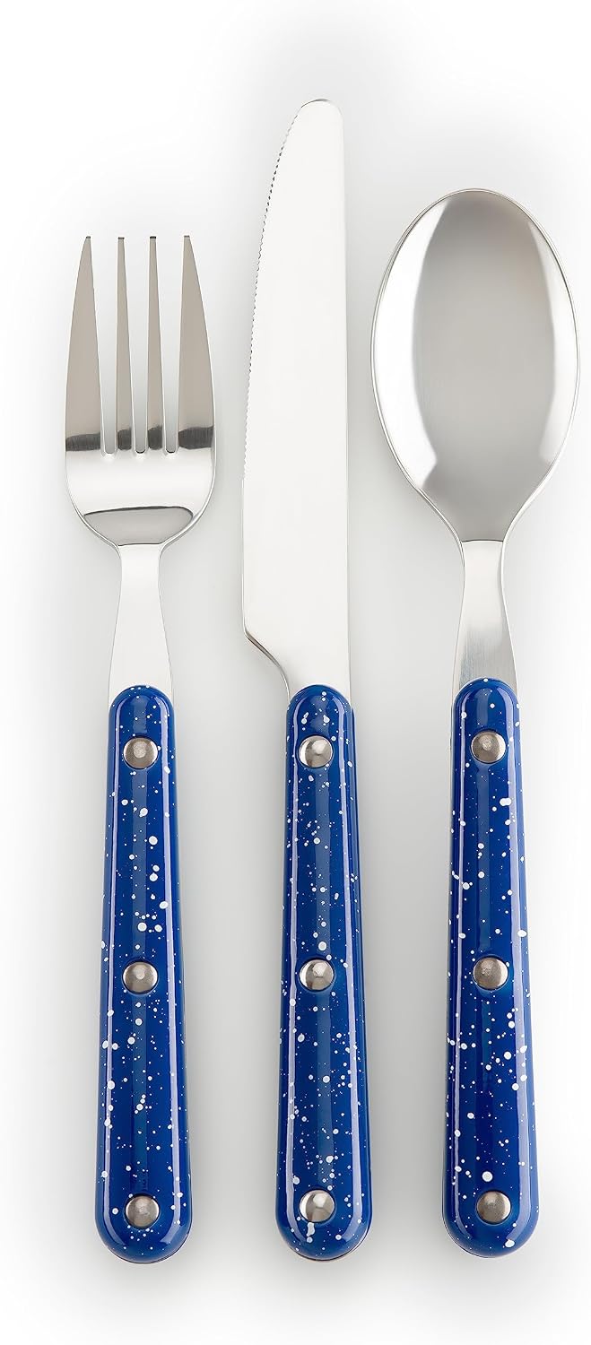 Set 12 cubiertos camping color azul