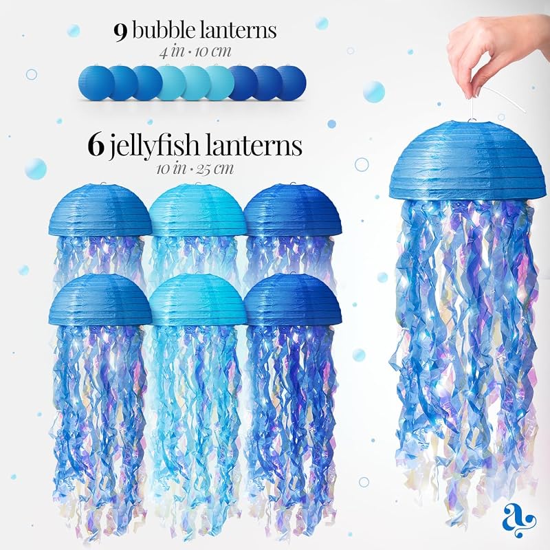 Faroles papel medusas y burbujas decoración fiesta sirena