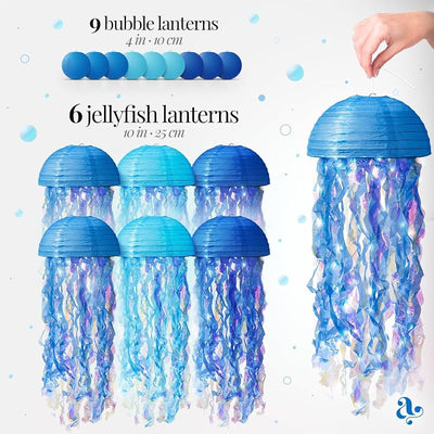 Faroles papel medusas y burbujas decoración fiesta sirena