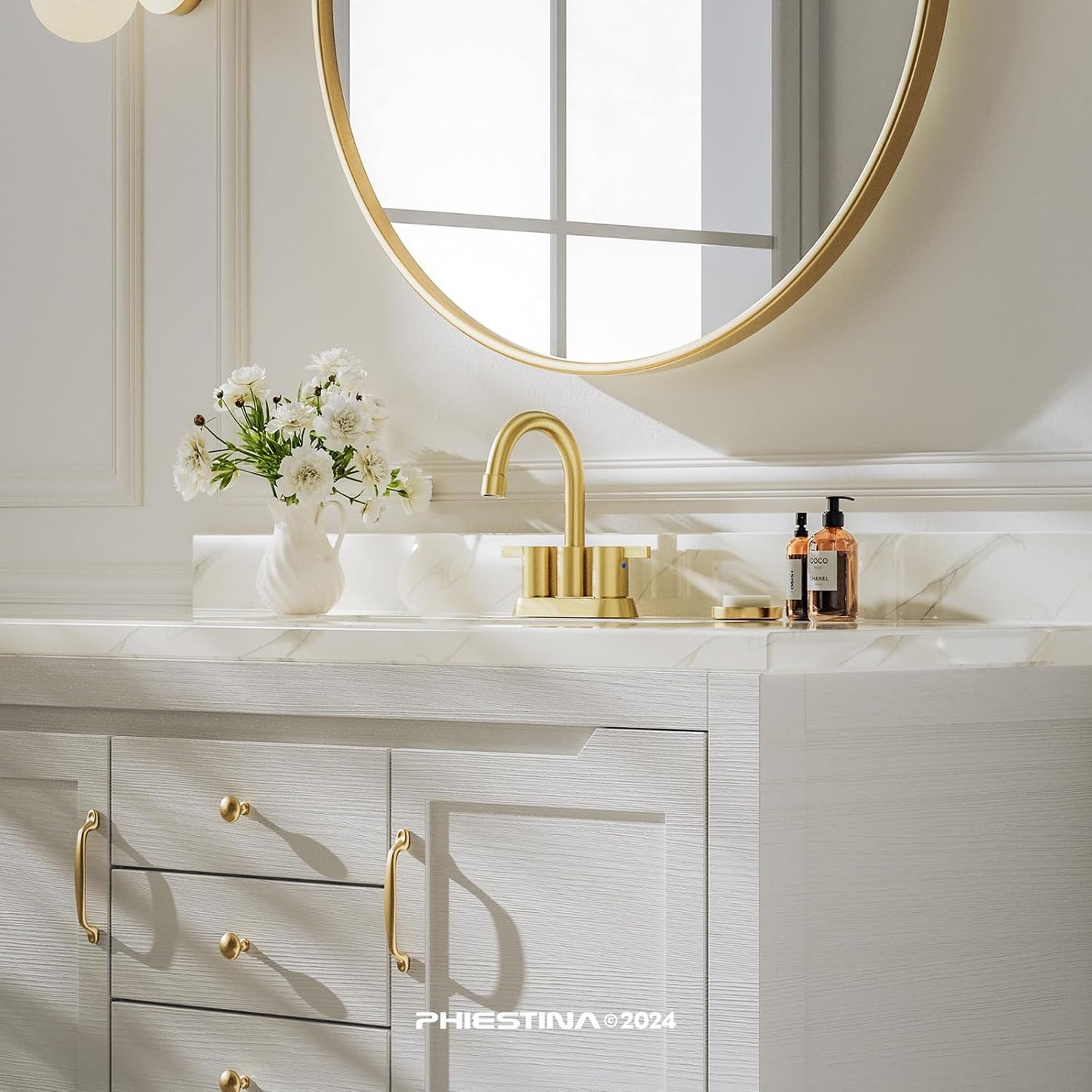 2 Grifos Baño Sin Plomo Oro Cepillado 4pulg Drenaje