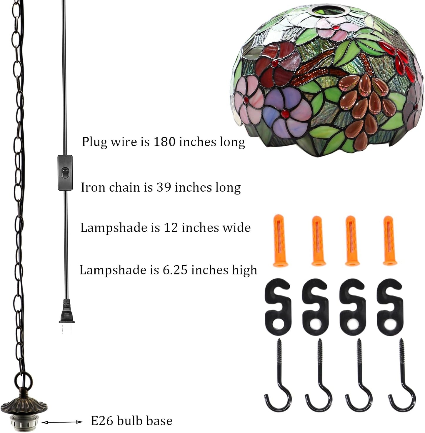 Lámpara colgante vidrio tallado uva amarilla 12x12x180 pulg